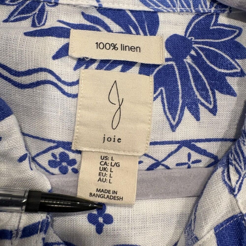 Joie Shirt Womens Large Blue Floral Linen Collared Button Front Long Sleeve Top - Picture 4 of 5